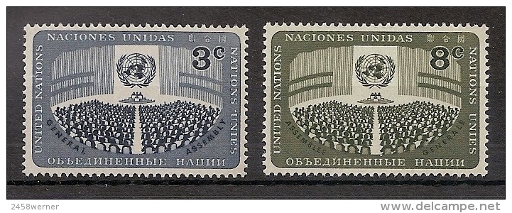 UNO NY, Vereinte Nationen 1956, Nr. 51-52, Tag Der Vereinten Nationen: Generalversammlung Plenarsaal Postfrisch (mnh) - Nuovi