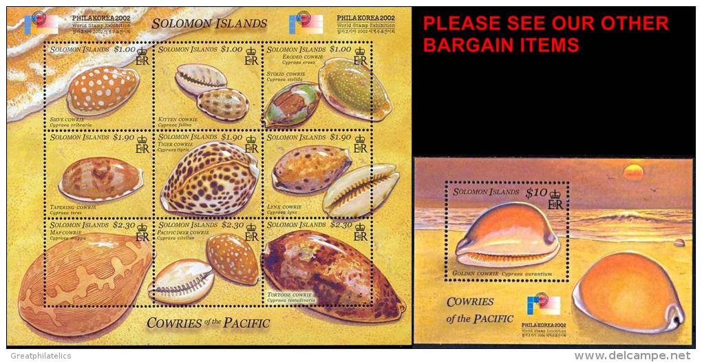 Solomon Islands 2002 Shells M/S + S/S SC#943-44 MNH CV$26.00  MARINE LIFE, STAMP SHOW "PHILAKOREA" - Solomon Islands (1978-...)