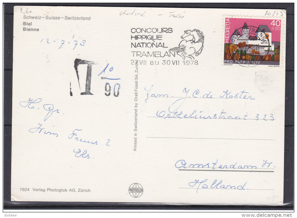 Hippisme - Châteaux - Suisse - Carte Postale Taxée De 1978 - Expédié Vers Les Pays Bas - Cartas & Documentos