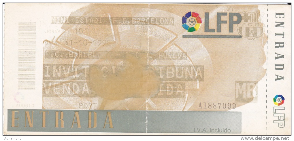 España--Futbol--F.C.Barcelona--R.C .R.Huelva--Jornada 10--1998 - Tickets - Entradas