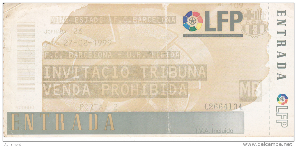 España--Futbol--F.C.Barcelona--U.E.Lleida--Jornada 26--1999 - Tickets - Entradas