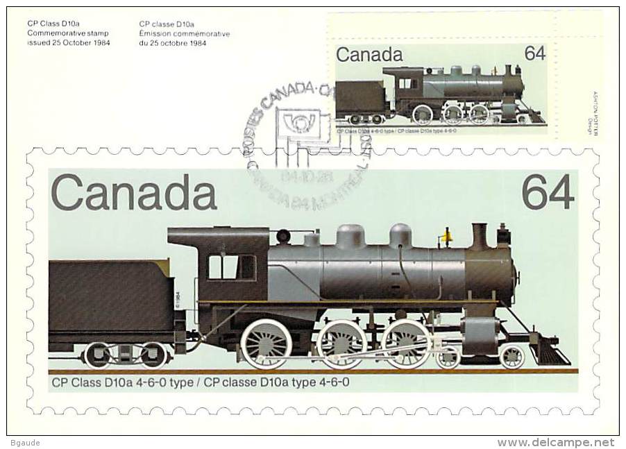 CANADA  CARTE     MAXIMUM    NUM.YVERT 898 TRAIN CHEMIN DE FER - Maximum Cards