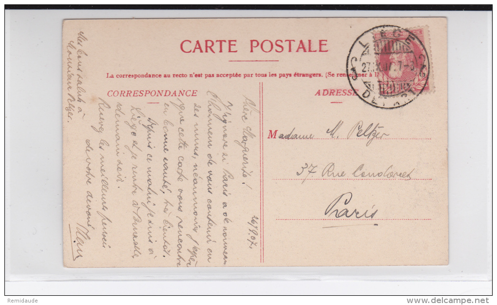 BELGIQUE - 1907 - CARTE POSTALE De LIEGE Avec BELLE OBLITERATION Pour PARIS - Autres & Non Classés