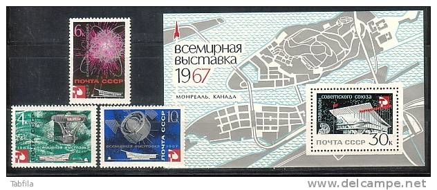 RUSSIA \ RUSSIE - 1967 - Exposition Internationale De Montreal - Canada - 3v + Bl** - 1967 – Montreal (Canada)