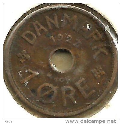 DENMARK 1 ORE MOTIF FRONT KING CX MONOGRAM BACK 1927 VF KM826.1 READ DESCRIPTION CAREFULLY !!! - Denmark