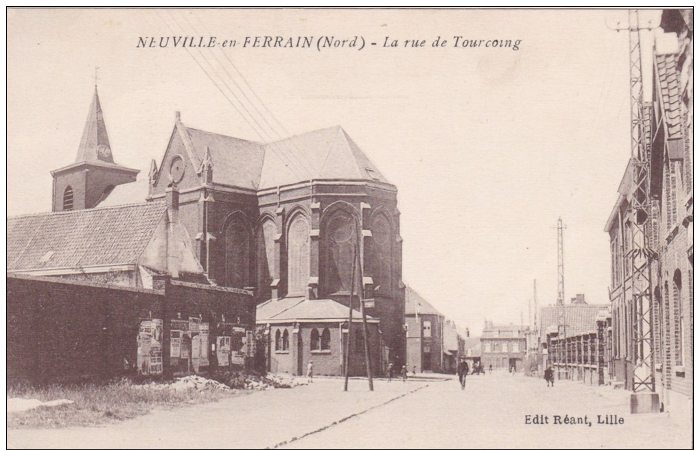 A2A S2 CPA 59 NORD NEUVILLE EN FERRAIN LA RUE DE TOURCOING ANIMEE VISUEL RARE 1928 - Autres & Non Classés