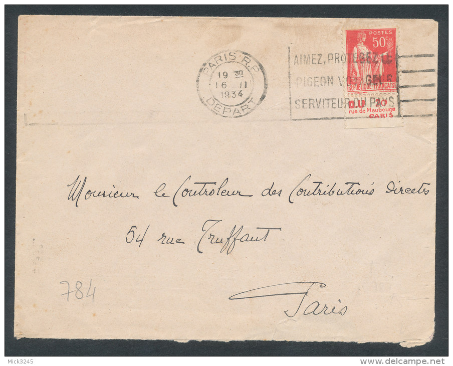 Paix 50c Rouge Type II Avec Pub Documentation Unique Sur Lettre  De Paris - Lettres & Documents
