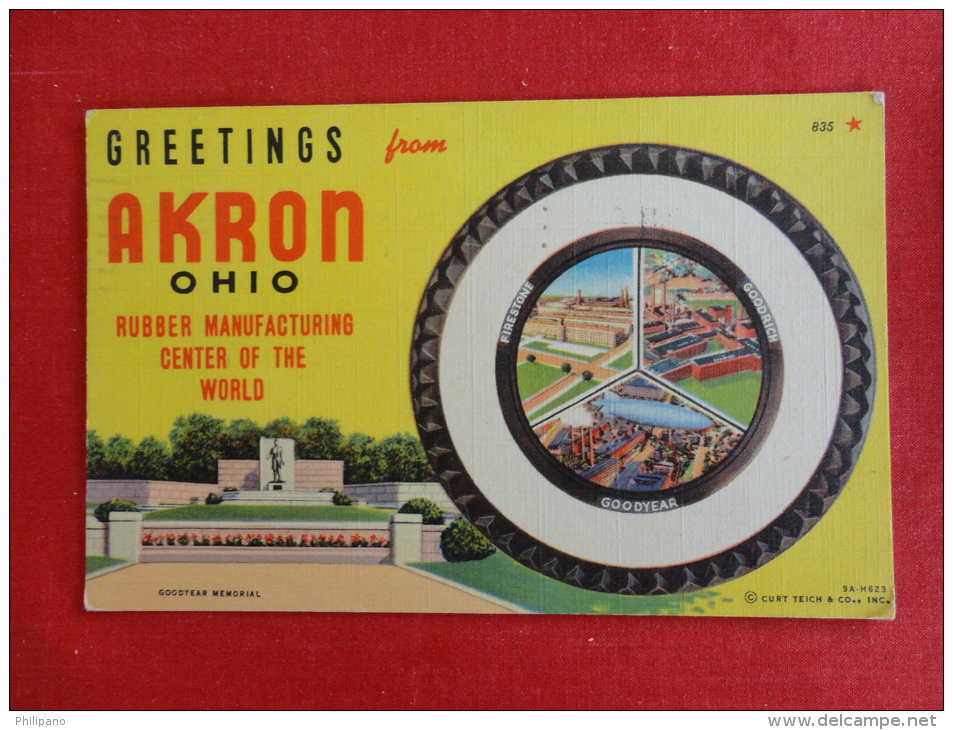 > OH - Ohio > Akron Rubber Manufacturing Center Of World   Adv Tires  Linen  1948 Cancel    Ref  1101 - Akron
