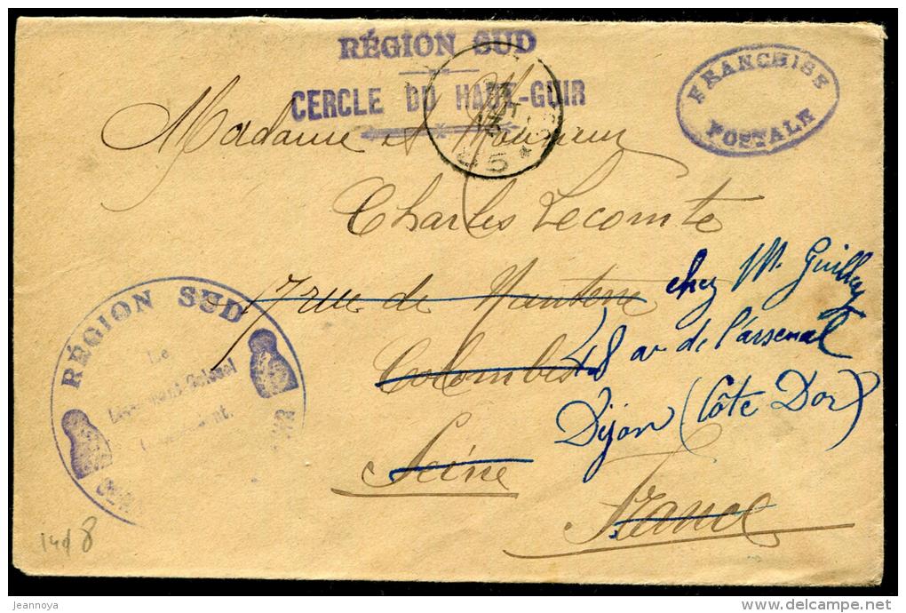 MAROC - LETTRE EN FRANCHISE MILITAIRE, " REGION SUD / CERCLE DU HAUT GUIR ", TRESOR ET POSTES / 85 LE 23/8/1913 - TB - Covers & Documents