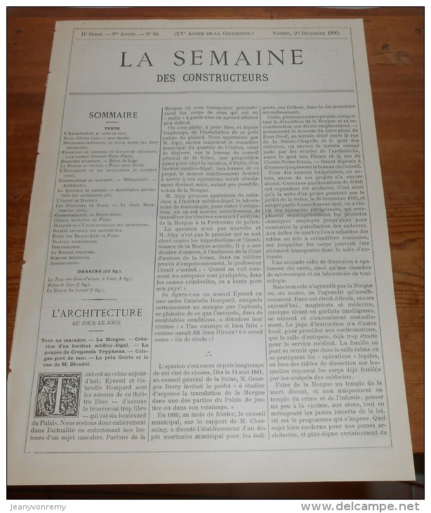 La Semaine Des Constructeurs. N°26. 20 Décembre 1890. Bourse Du Travail à Paris.La Tour Des Gens D'Armes à Caen. - Revues Anciennes - Avant 1900