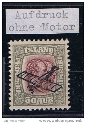 Iceland:  1928 Airmail Mi Nr 123, MH/*  Aufdruck Ohne Motor, Error Without Engine - Luchtpost