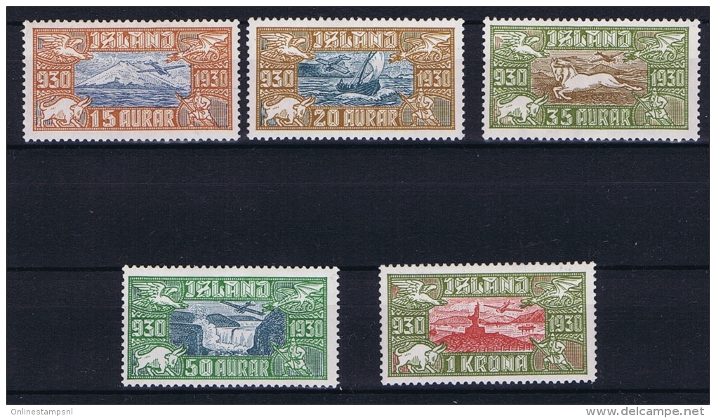 Iceland:  1930 Airmail Mi Nr 142 - 146, MH/*  The 1 Krona Is MNH/** - Luchtpost