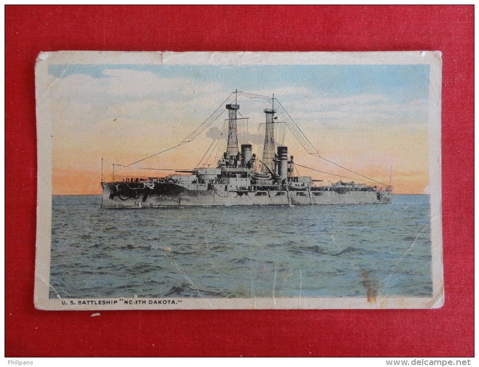 Transport > Ships > Warships  US Battleship North Dakota  Creases & Stain On Front  Not  Mailed  Ref  1101 - Warships