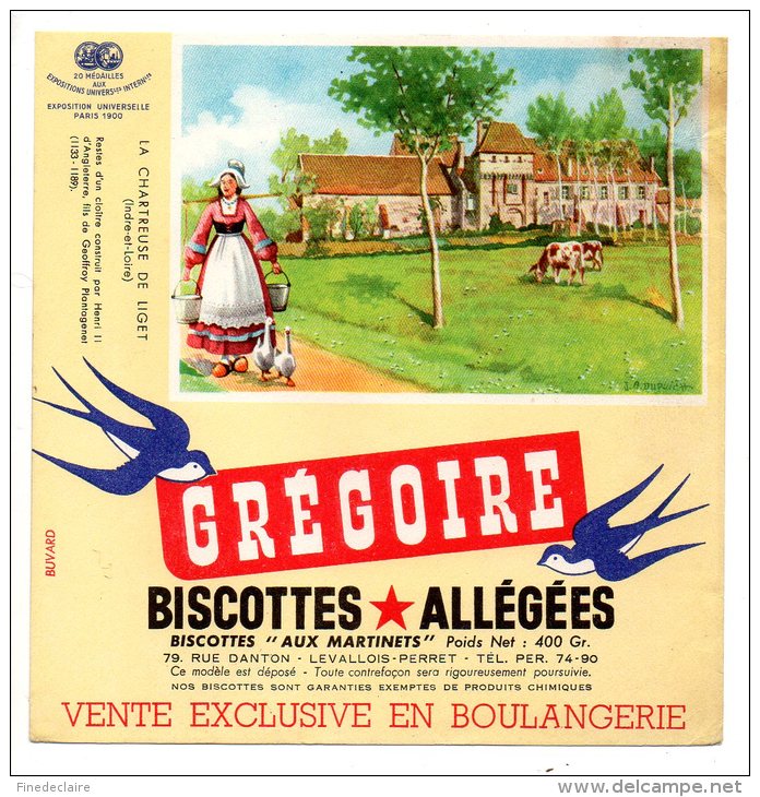 Buvard - Biscottes Grégoire - La Chartreuse De Liget ( Indre Et Loire) - Zwieback