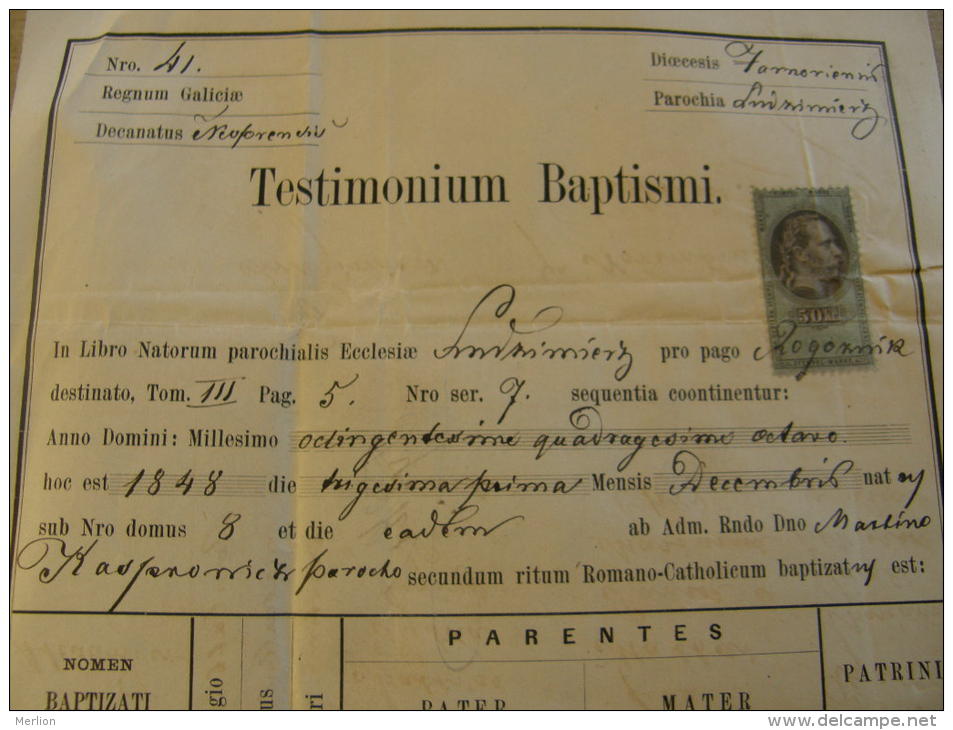 Old Document  - Poland -Galicia - 1875 -Ludzmierz - TYLKA    TM013.6 - Nacimiento & Bautizo