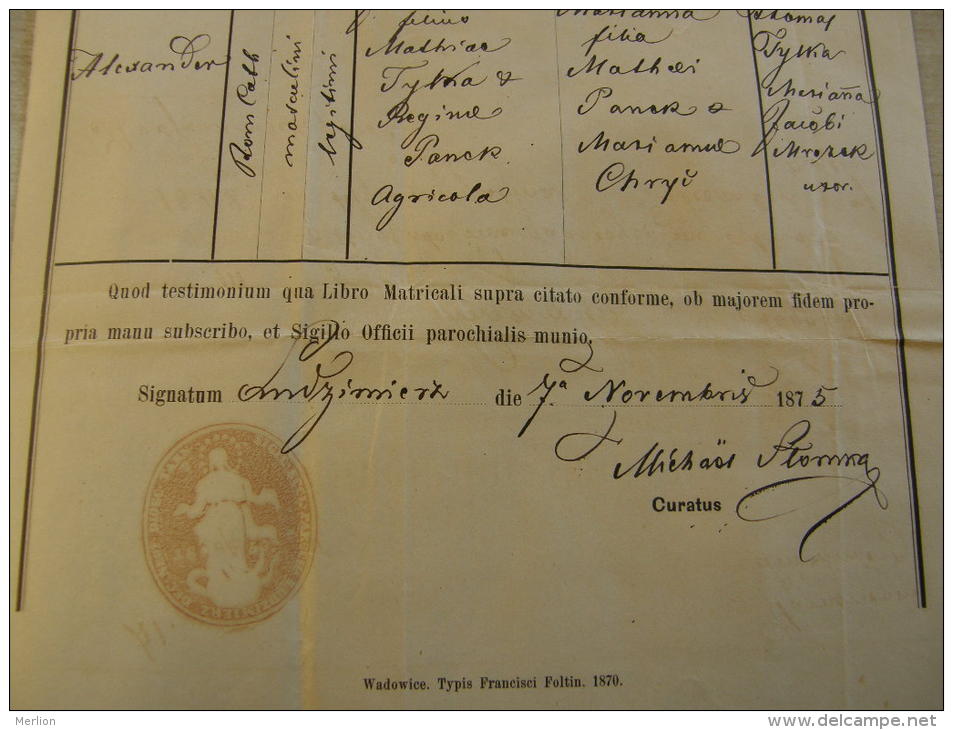 Old Document  - Poland -Galicia - 1875 -Ludzmierz - TYLKA    TM013.6 - Naissance & Baptême