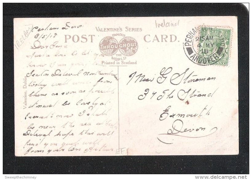 1918 MILITARY Perham Down Camp ANDOVER POSTMARK ON BANK PLACE MALLOW POSTCARD - Postmark Collection
