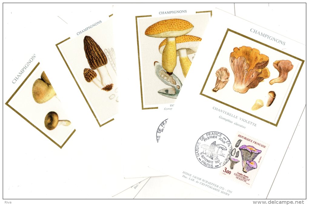 4 Cartes En 1° Jour  Sur Soie   Des N° 2488 / 91 Thème  Les Champignons - 1980-1989