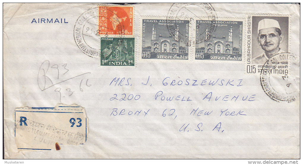 India Airmail Registered Recommandé Einschreiben CHRISTIAN MEDICAL COLLEGE 1966 Cover Brief To United States (2 Scans) - Airmail