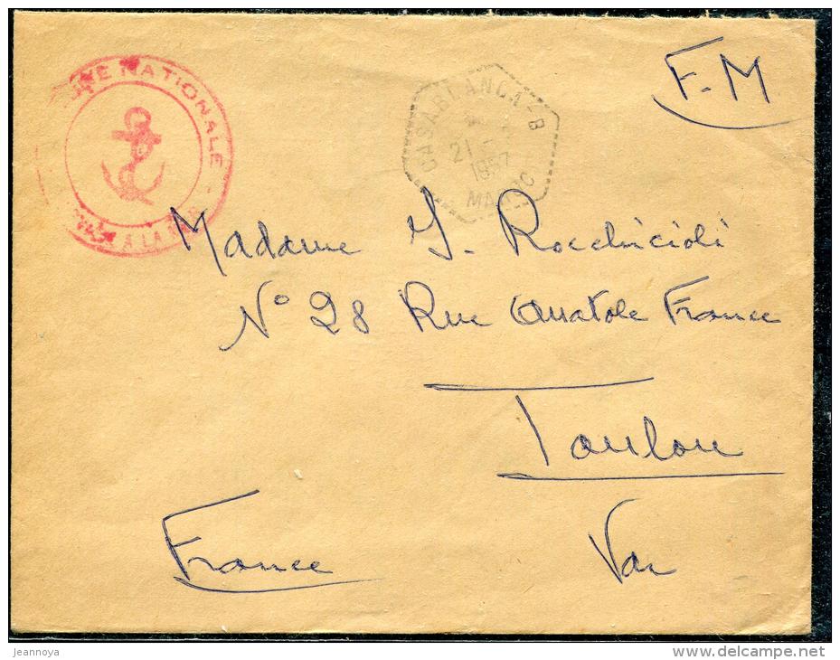 MAROC - LETTRE EN FRANCHISE MILITAIRE, " MARINE NATIONALE ", OBL. CASABLANCA B LE 21/4/1957 - TB - Usati