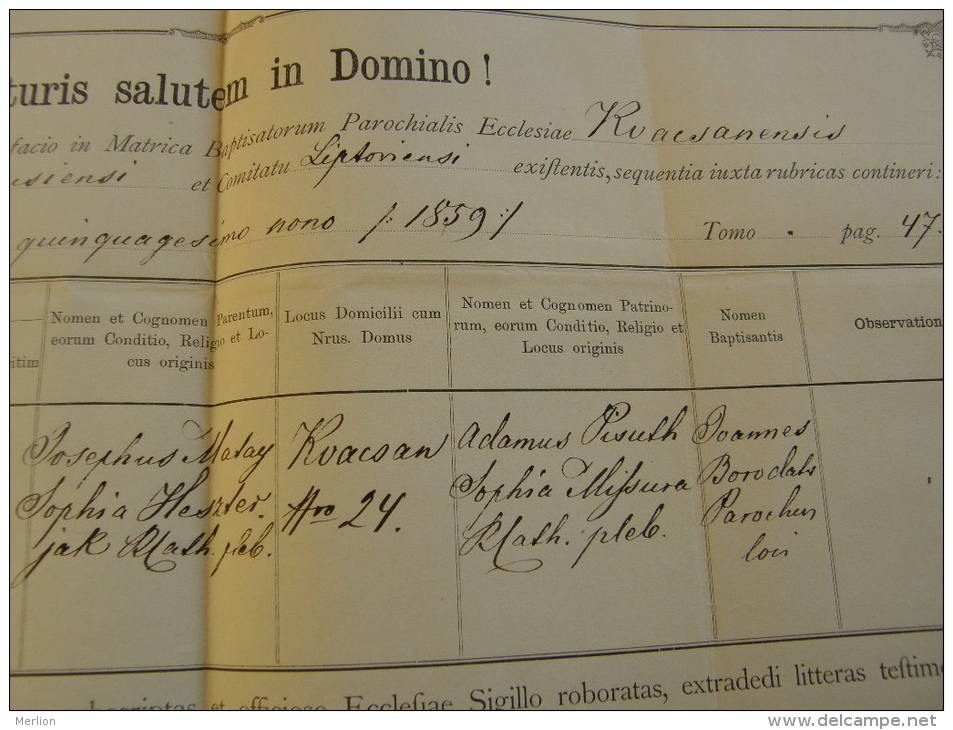 Slovakia -Zilina- KVACANY - 1884 - Kvacsan - Josephus Matay - Sophia Heszter   TM015.4 - Birth & Baptism