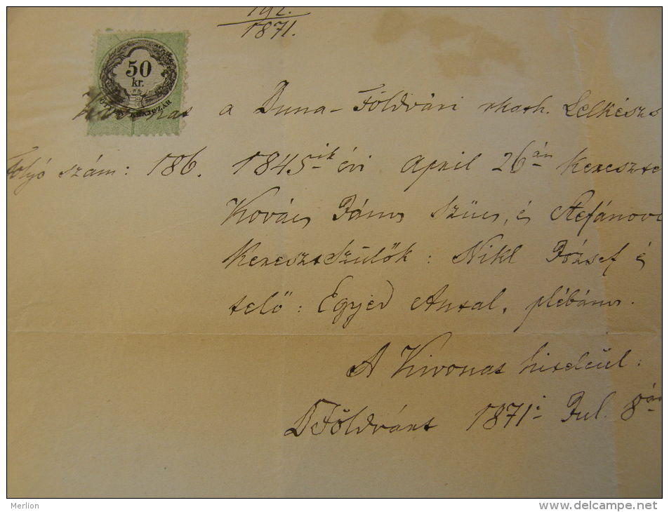 Old Document - Hungary - 1871 Dunaföldvár - Antal  - János Kovács- Juliánna Stefánovics - Nikl -Endrödi   TM017.3 - Birth & Baptism