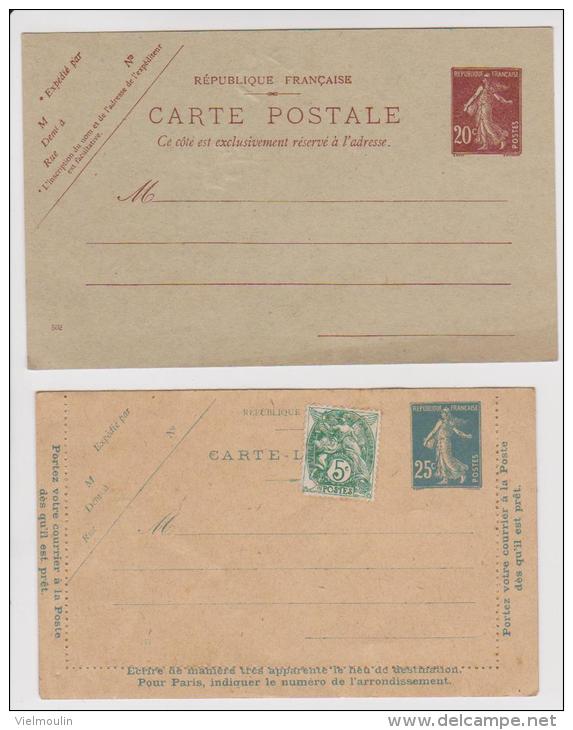 LOT DE 2 ENTIERS POSTAUX CARTE LETTRE N° 140 ET CARTE POSTALE N° 139 BEAU LOT - Collections & Lots: Stationery & PAP