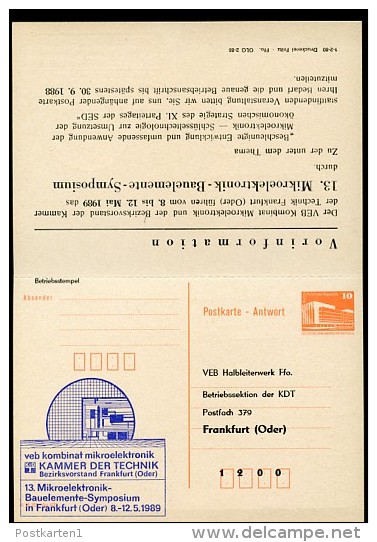 MIKROELEKTRONIK Frankfurt/O. DDR P88-1-88 C1 Antwort-Postkarte Zudruck 1989 - Informática