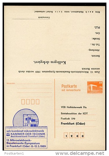 DDR P88-1-88 C1 Antwort-Postkarte ZUDRUCK MIKROELEKTRONIK Frankfurt/O. 1989 - Privatpostkarten - Ungebraucht