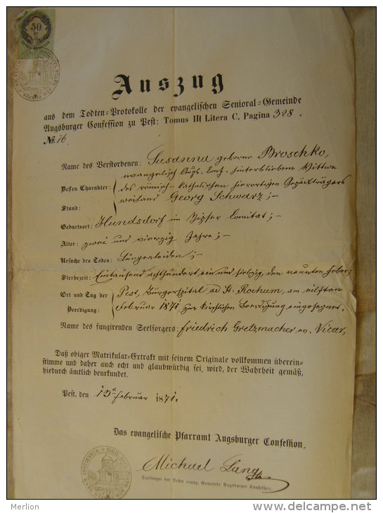 Hungary -  Pest - 1871 -Susanna Broschko - Georg Schwarz -Hundsdorf   Friedrich  Gretzmacher TM021.8 - Naissance & Baptême