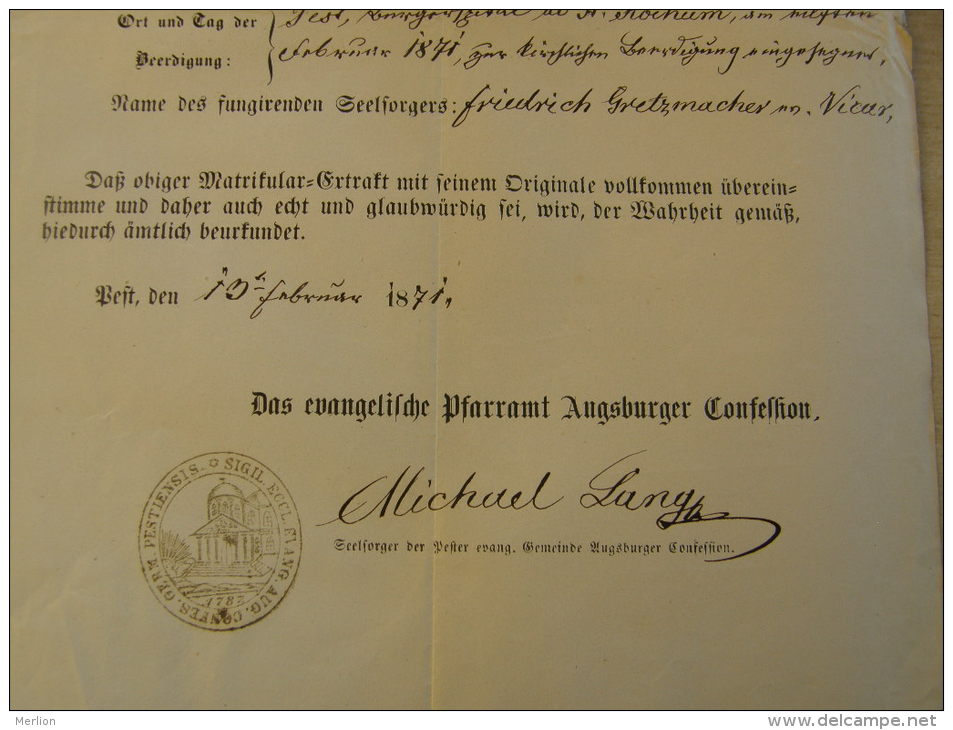 Hungary -  Pest - 1871 -Susanna Broschko - Georg Schwarz -Hundsdorf   Friedrich  Gretzmacher TM021.8 - Birth & Baptism