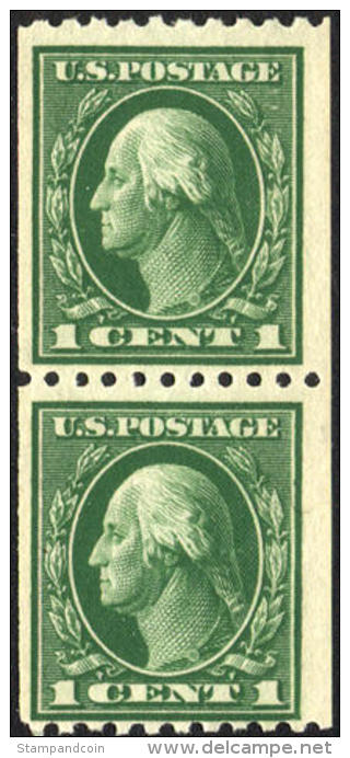 US #441 Mint Never Hinged 1c Washington Coil Pair From 1914, Perf 10 - Rollenmarken