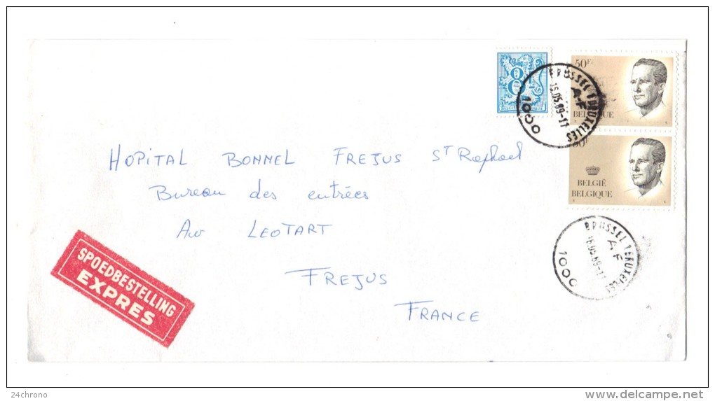 Belgique: Enveloppe, Expres Spoedbestelling, Brussel, Bruxelles (13-3923) - Vlagstempels