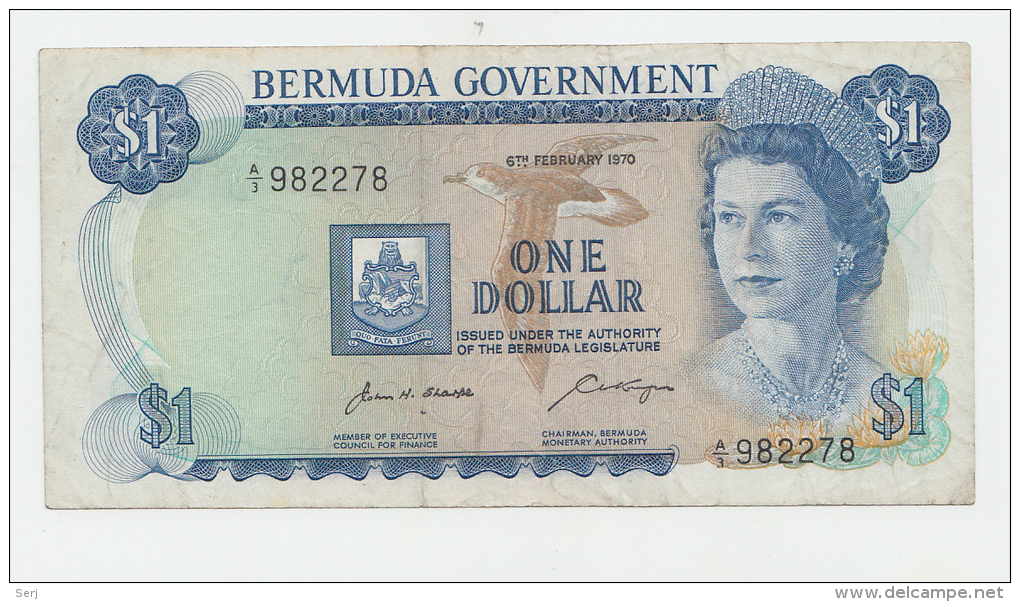Bermuda 1 Dollar 1970 VF+ CRISP Banknote P 23 - Bermudas