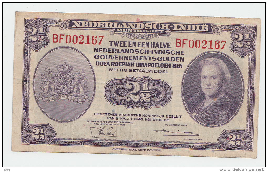 Netherlands Indies 2 1/2 Gulden 1943 VF P 112 - Indes Néerlandaises