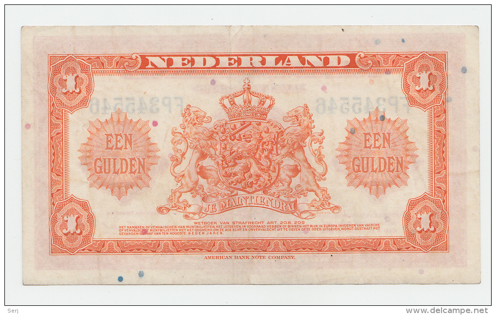 Netherlands 1 Gulden 1943 VF+ P 64 - 1 Gulden