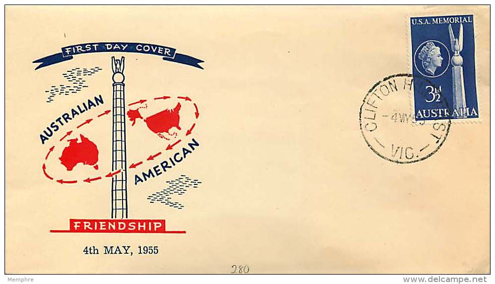 1955  USA Memorial, Canberra Southern Cross Cachet - Clifton East Vic. Cancel   Unaddressed - Omslagen Van Eerste Dagen (FDC)