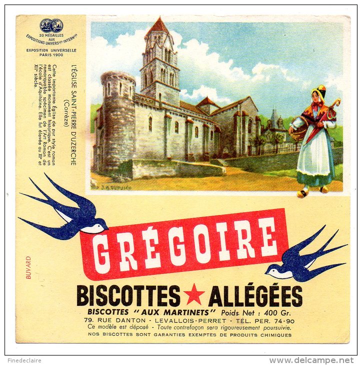 Buvard - Biscottes Allégées Grégoire - L'Eglise Saint Pierre D'Uzerche - (Corrèze) - Zwieback