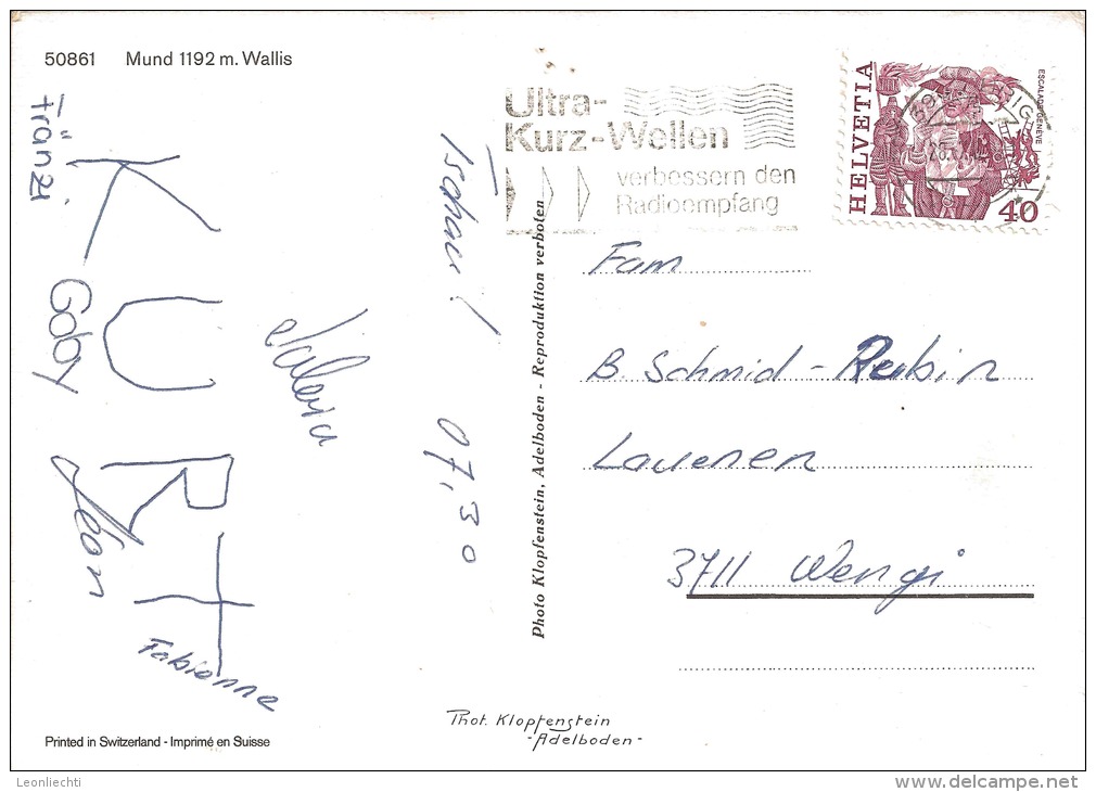 Mund Wallis, Zu. 598 Escalade Genève, Stempel: 3900 Brig 28.7.87 + Werbestempel: Ultra -  Kurz - Wellen - Other & Unclassified