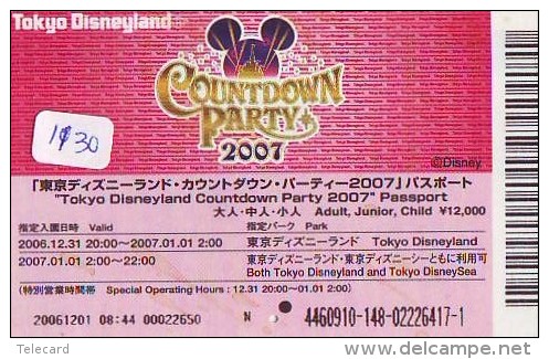 Disney Passeport Entreecard JAPON * COUNTDOWN 2007 * TOKYO DISNEYLAND *  Passport (1130) JAPAN * DISNEY * - Disney