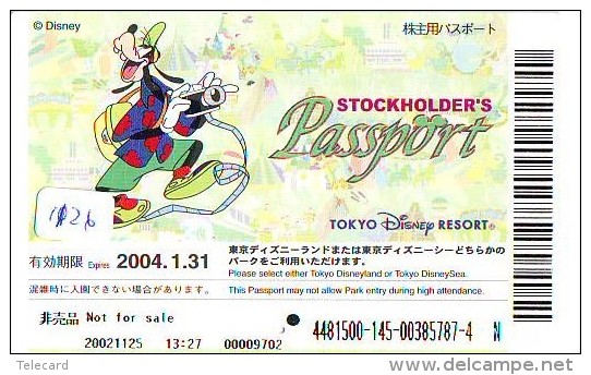 Disney Passeport Entreecard JAPON * GOOFY * TOKYO DISNEY RESORT * STOCKHOLDERS  Passport (1126) JAPAN * PASS - Disney