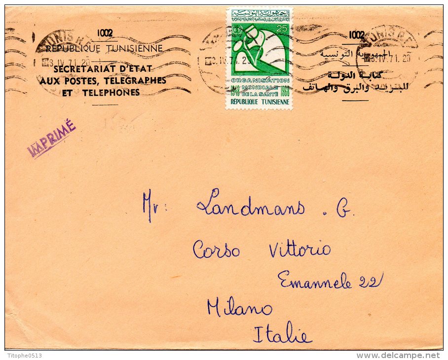TUNISIE. N°638 De 1968 Sur Enveloppe Ayant Circulé. OMS. - OMS