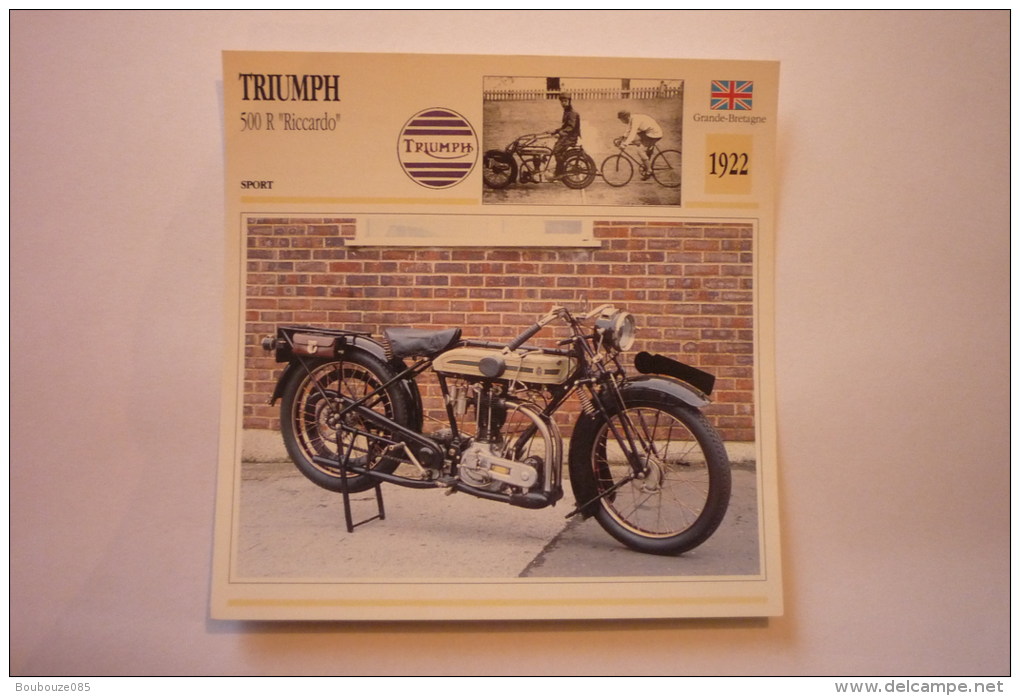 Transports - Sports Moto - Carte Fiche Moto - Triumph 500 R Ricardo ( 1922 )( Description Au Dos De La Carte - Moto Sport