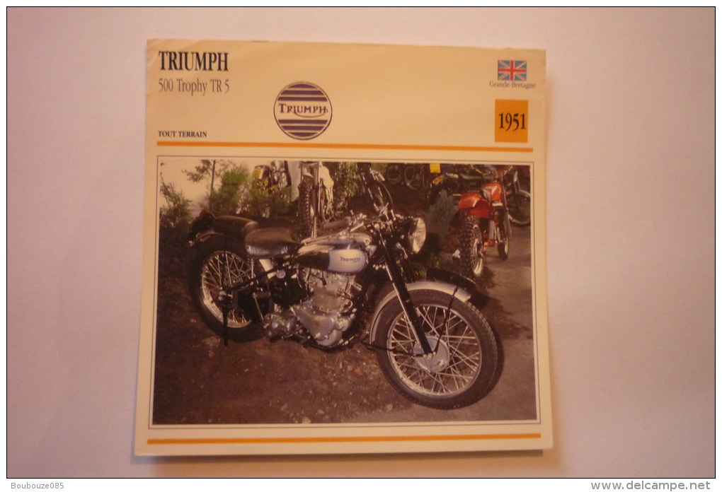 Transports - Sports Moto - Carte Fiche Moto - Triumph 500 Trophy Tr5 ( 1951 )( Description Au Dos De La Carte - Motorcycle Sport