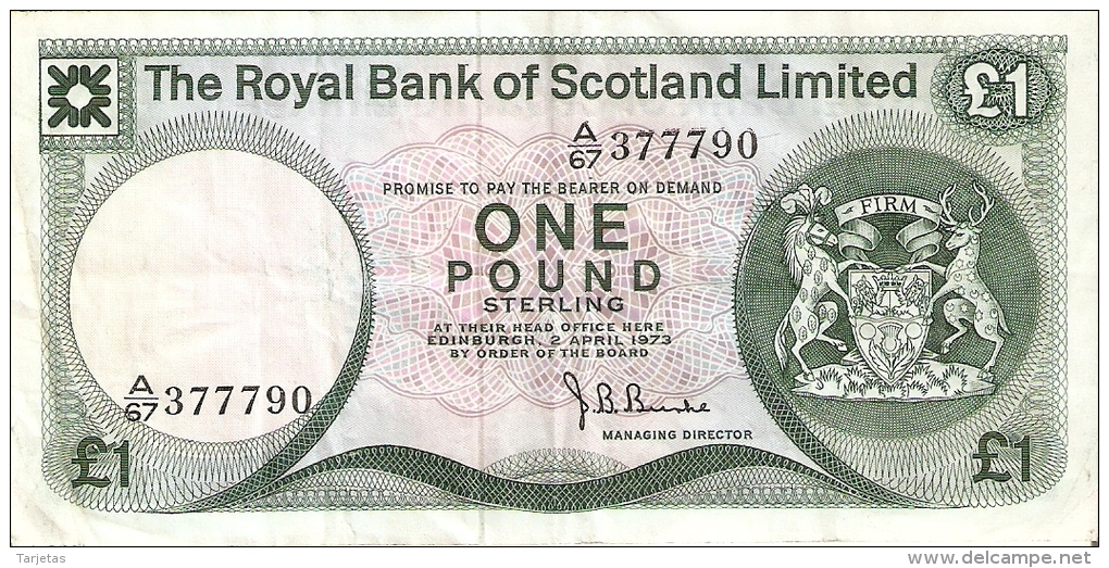 BILLETE DE ESCOCIA DE 1 POUND DEL AÑO 1973  (BANKNOTE) - 1 Pound