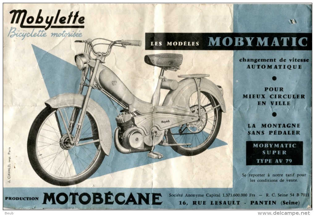 * Dépliant Publicitaire Mobylette : Les Modèles Mobymatic (octobre 1957) - Publicités