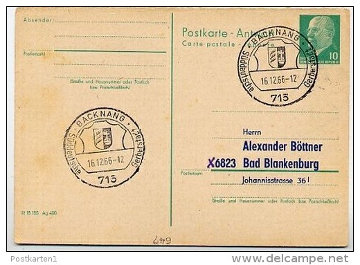WAPPEN BACKNANG 1966 Auf DDR P77A Antwort-Postkarte ZUDRUCK BÖTTNER #1 - Covers
