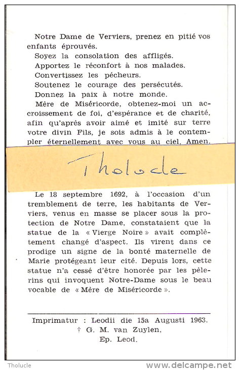 Religion Et Esotérisme-Image Religieuse-Prière  à Notre-Dame Des Récollets à Verviers-Imprimatur-1963 - Religion & Esotericism