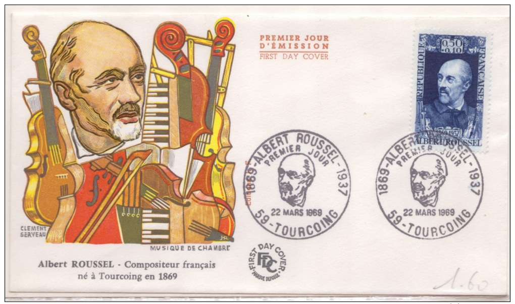 RGP-016 FRANCE 1969 YV. 1590 FDC ALBERT ROUSSEL PREMIER JOUR D´EMISSION FRANCIA - 1960-1969