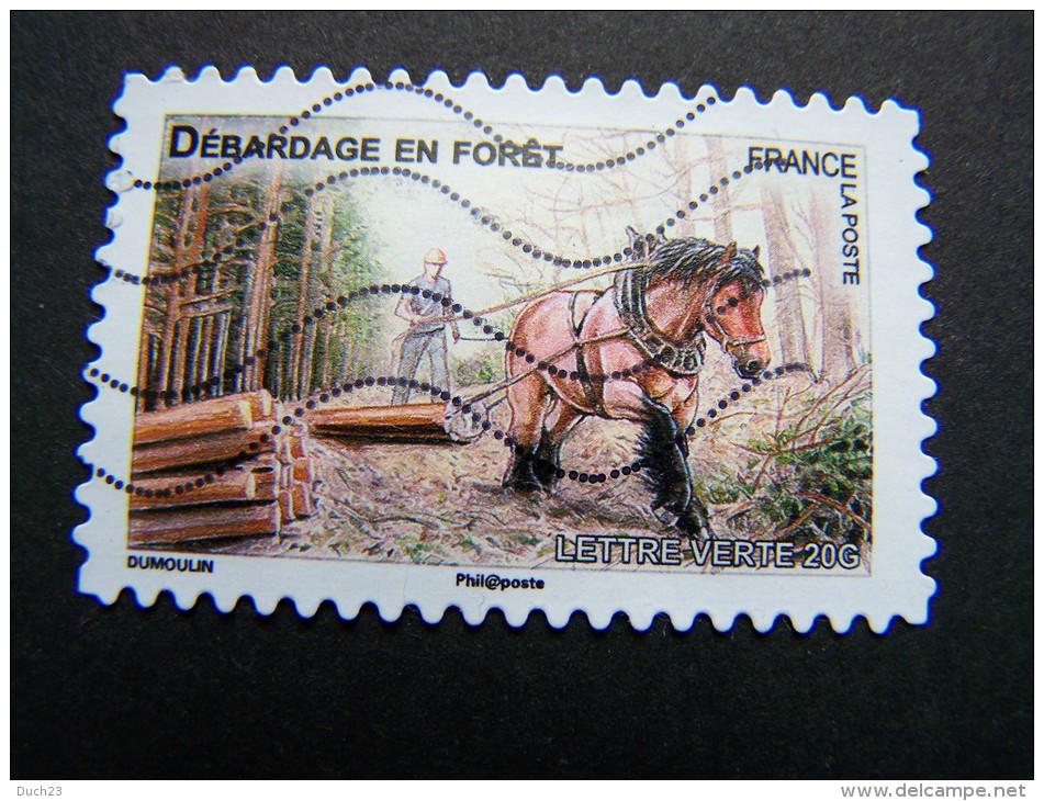 FRANCE OBLITERE 2013 N° 824 DEBARDAGE EN FORET SERIE DU CARNET CHEVAUX DE TRAIT DE NOS REGIONS AUTOCOLLANT ADHESIF - Oblitérés